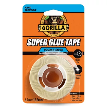 Gorilla SUPER GLUE Tape Kristálytiszta Kétoldalas Ragasztószalag 15,8mm x 6,1m