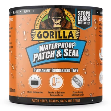 Gorilla TAPE Waterproof PATCH & SEAL fekete vízálló foltozó/tömítő ragasztószalag 3m x 100mm 