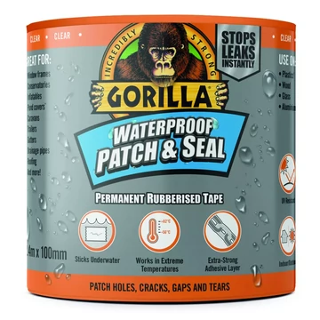 Gorilla TAPE Waterproof PATCH & SEAL  átlátszó vízálló foltozó/tömítő ragasztószalag 2.4m x 100mm  