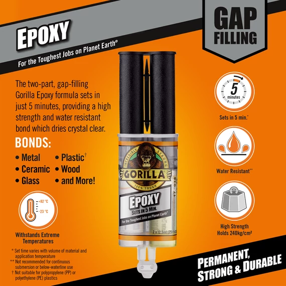 Gorilla Epoxy 5min ragasztó 25ml – extra erős, gyors kötésű epoxigyanta