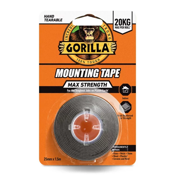 Gorilla Mounting Black Tape MAX STRENGTH kétoldalas ragasztószalag fekete 2,54cm x 1,5m