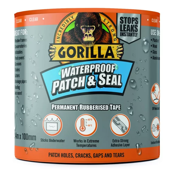 Gorilla TAPE Waterproof PATCH & SEAL  átlátszó vízálló foltozó/tömítő ragasztószalag 2.4m x 100mm  